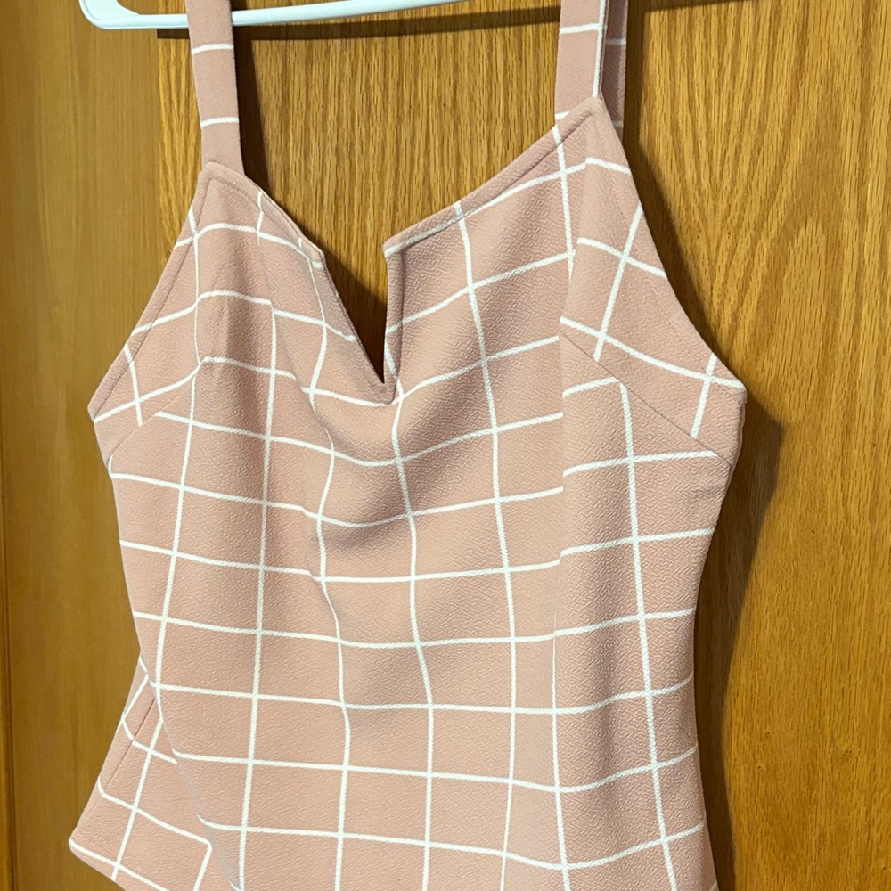 SHEIN Blush Pink Grid Pattern Blouse